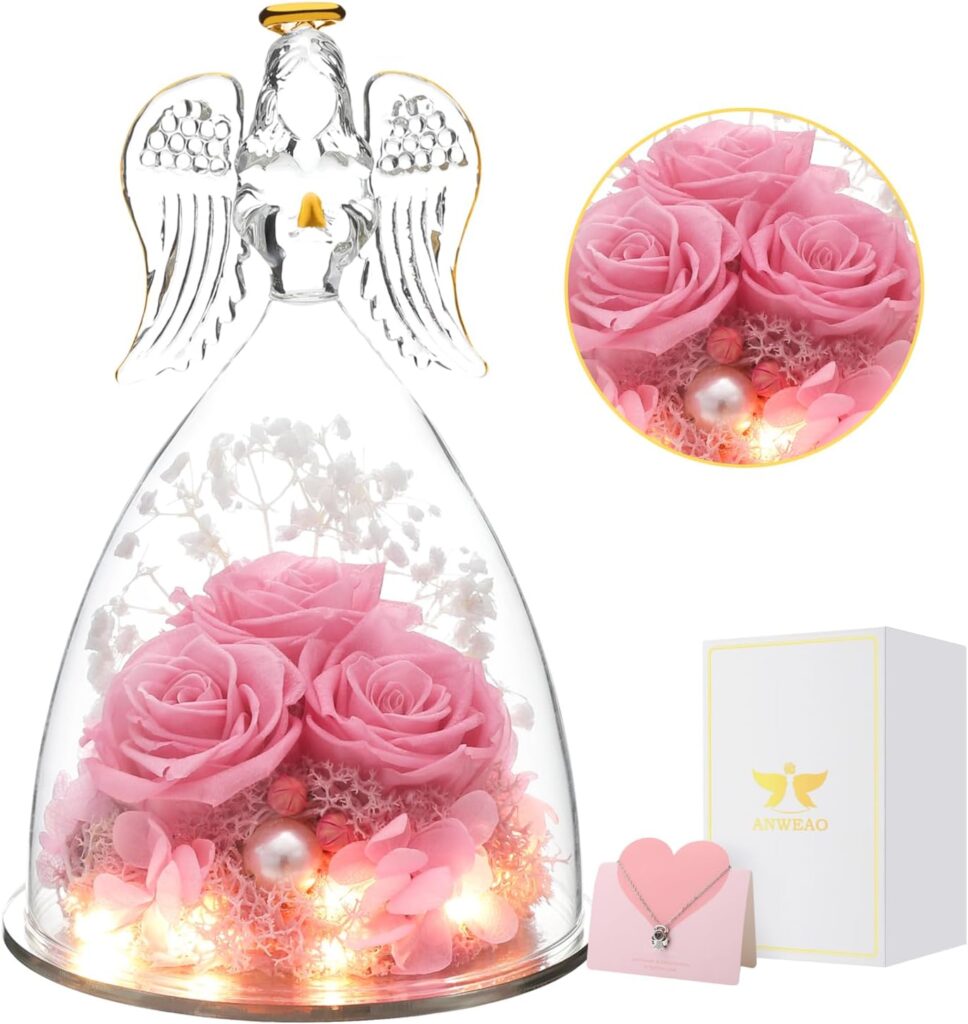 Mother's Day Flower Gifts: Glass Angel Figurine with Three Roses – A Timeless Gift of Love and Protection